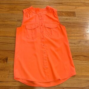 Sleeveless Neon Orange Button-Up Blouse